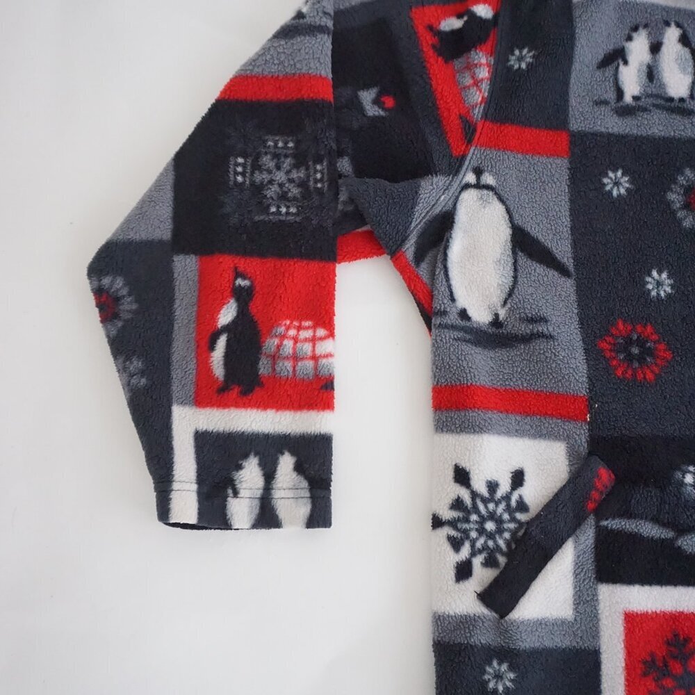 Vintag Alia Sport Grey Red Penguin Snowflake Zip Fleece Jacket Winter Cabin L - Picture 7 of 10